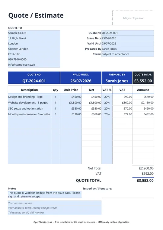 Preview of Free UK quote template